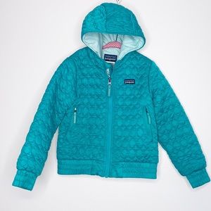 Patagonia Girls Turquoise Iona Jacket Coat Puffer Hoodie Fill Zip Youth Size XS